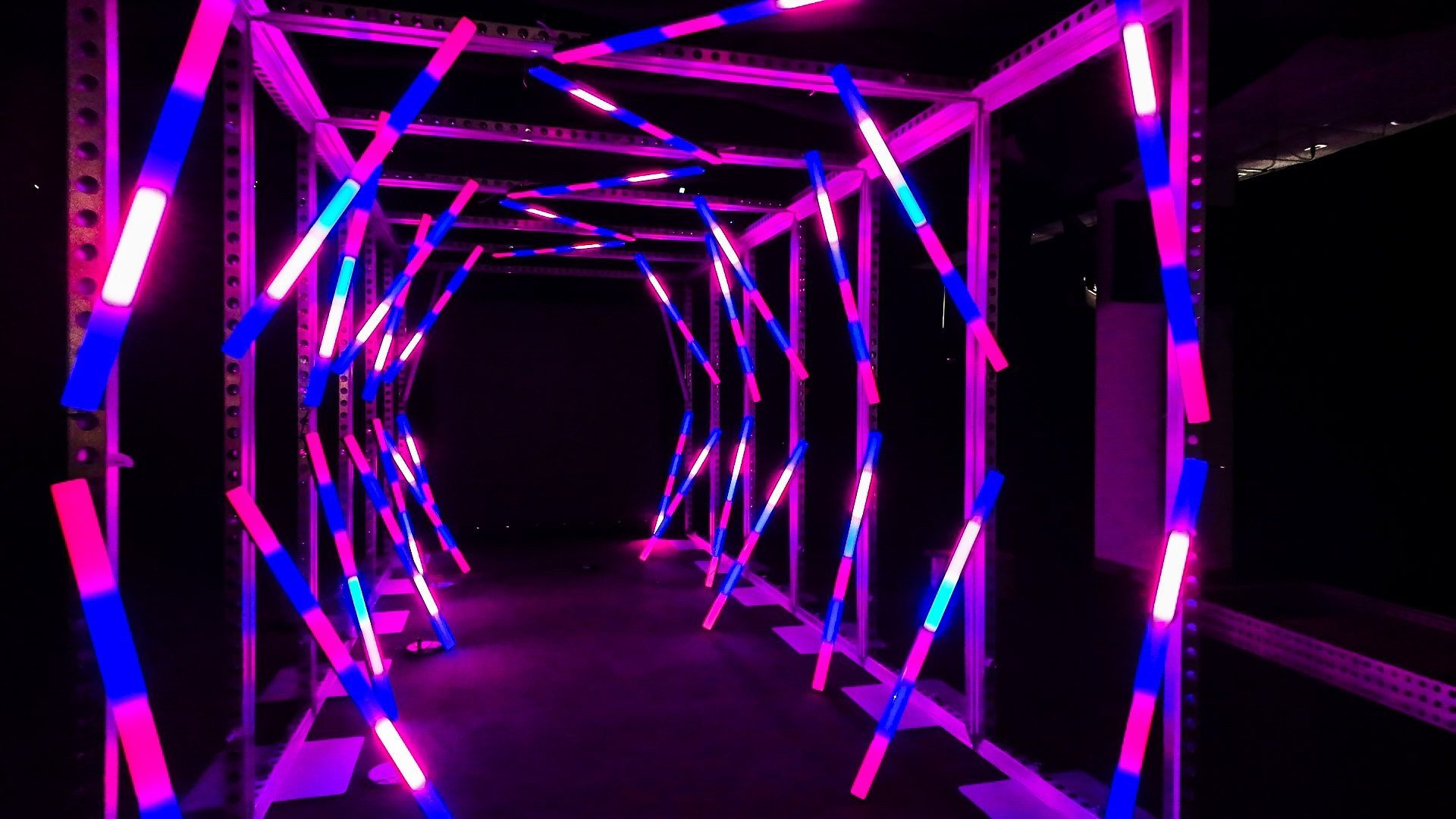 Pink and blue LED tunnel